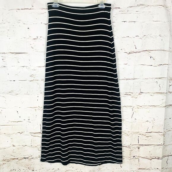 Ann Taylor Loft Maxi Skirt Women XS Black White Stripe Rayon Work Preppy Chic - Picture 2 of 6